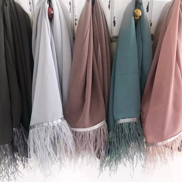 Maryam's Diamond Style Stunning Feather Chiffon Hijab/Shawl