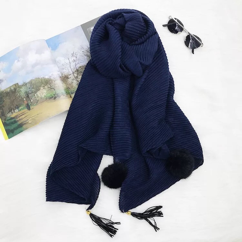 Maryam's Diamond Style Latest Cotton Viscose Pleated Crinkle with Pom Pom Hijab