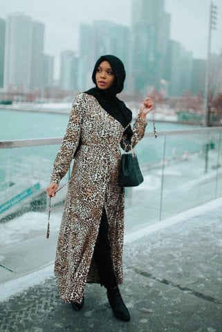 Maryam's Diamond Style Leopard Rhinestone Button Down Maxi Dress Shirt