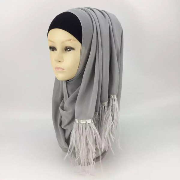 Maryam's Diamond Style Stunning Feather Chiffon Hijab/Shawl