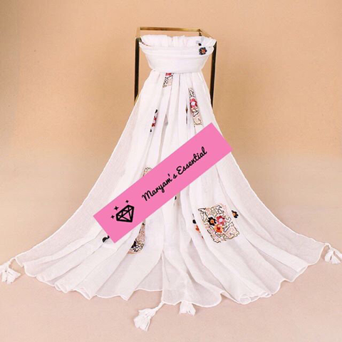 Maryam's Diamond Style Latest Gradual Colour Tassels Soft Cotton Hijab
