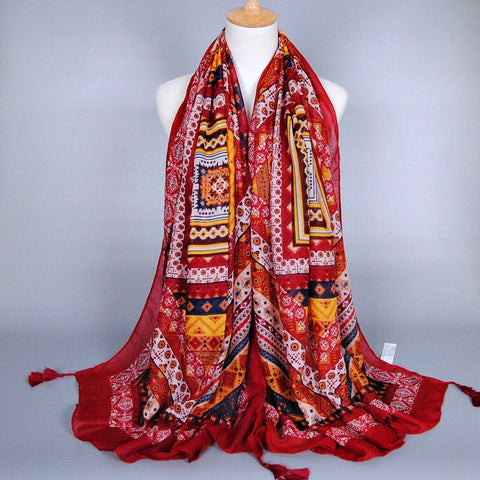 Maryam's Diamond Style Exotic Paisley Tassels Print Viscose Hijab/Shawl