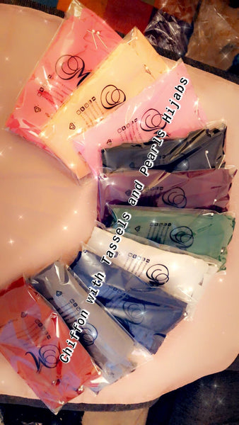 Maryam’s Diamond Style Signature Plain Chiffon with Tassels Pearls Hijab