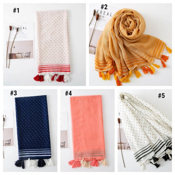 Maryam's Diamond Style Polka Dot Cotton Viscose Tassel Hijabs