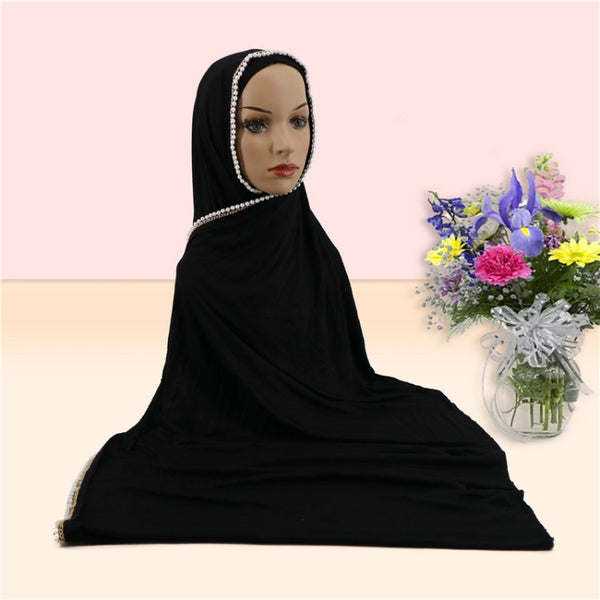 Maryam's Diamond Style Premium Pearls Chain Jersey Hijab/Shawl