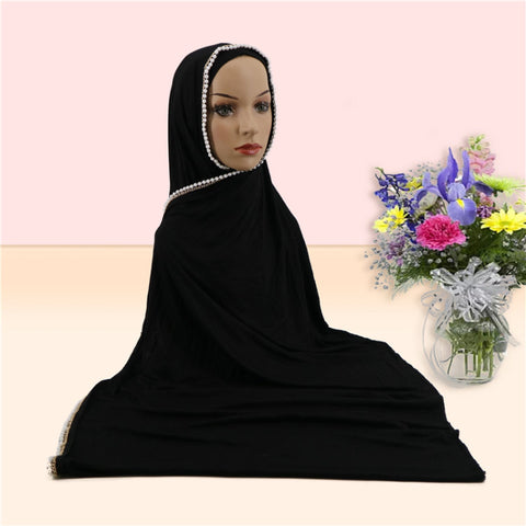 Maryam's Diamond Style Premium Pearls Chain Jersey Hijab/Shawl