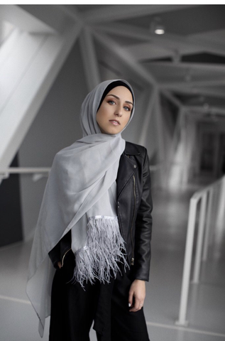 Maryam's Diamond Style Stunning Feather Chiffon Hijab/Shawl