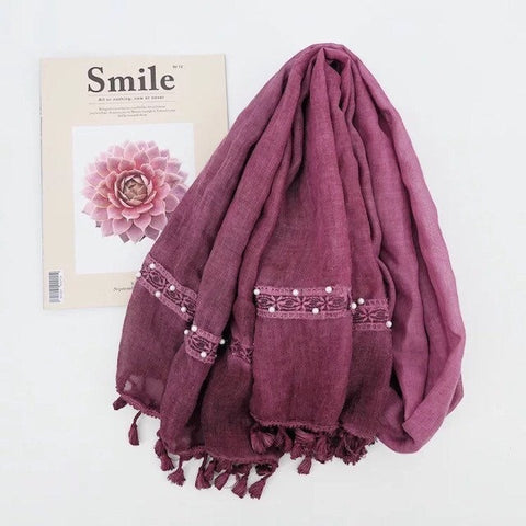Maryam’s Diamond Style Gradual Colour Tassels Cotton With Pearls Hijab