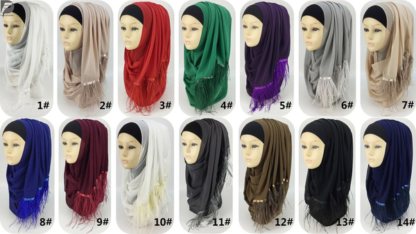 Maryam's Diamond Style Stunning Feather Chiffon Hijab/Shawl