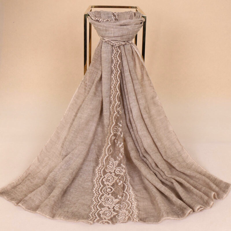 Maryam's Diamond Style Plain Cotton Lace Edge Hijab