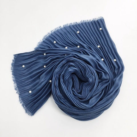 Maryam's Diamond Style Latest Cotton Viscose Pleated Crinkle with Pearls Hijab