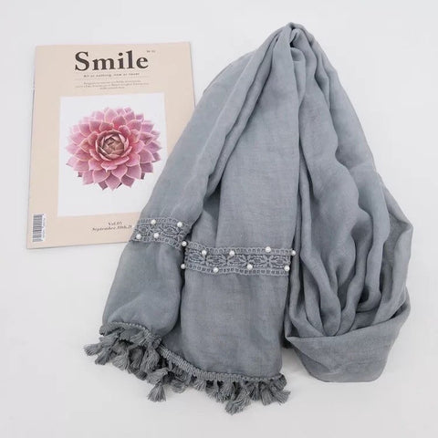 Maryam’s Diamond Style Gradual Colour Tassels Cotton With Pearls Hijab