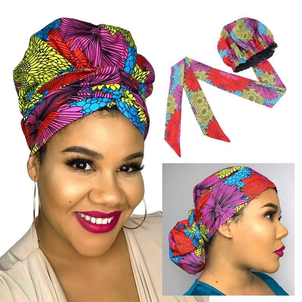 Maryam’s Diamond Style African Print Ankara Silk Satin Linen Wrap Up Cap