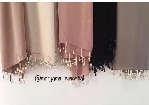 Maryam's Diamond Style Plain Chiffon with Tassels Pearls Hijab