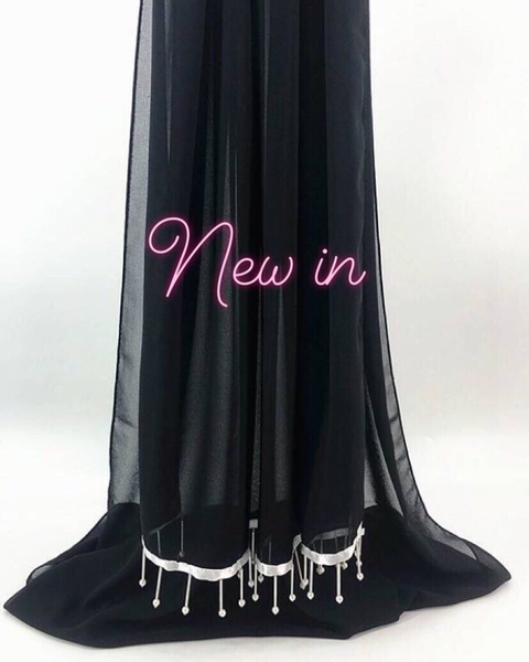 Maryam's Diamond Style Plain Chiffon with Tassels Pearls Hijab