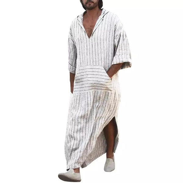 Maryam’s Diamond Style Men’s Hooded Ethnic Loose Striped Robe