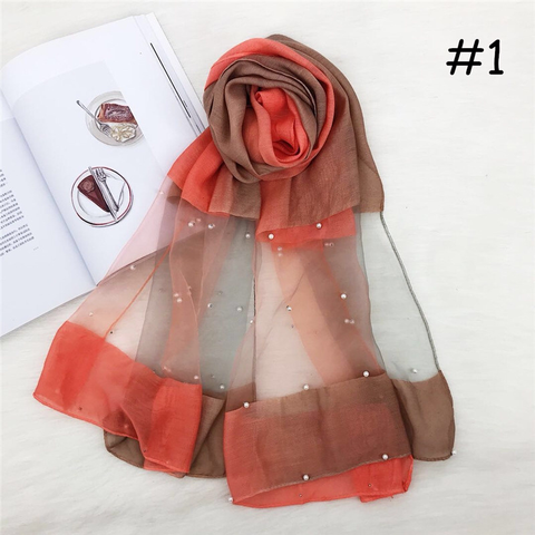 Maryam's Diamond Style Ombre Stunning Organza Shawls with Pearls Hijab