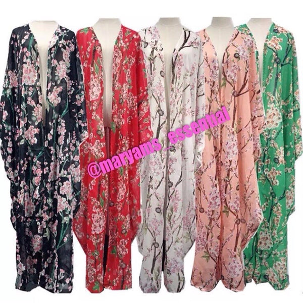 Maryam's Diamond Style Floral Print Blossom Asymmetrical Abaya