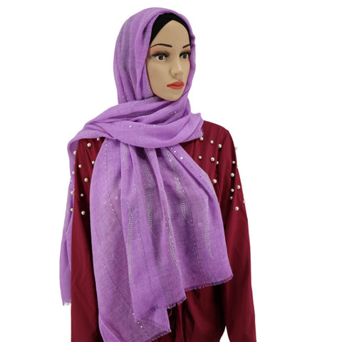 Maryam's Diamond Style Stone Cotton Fringed Hijab
