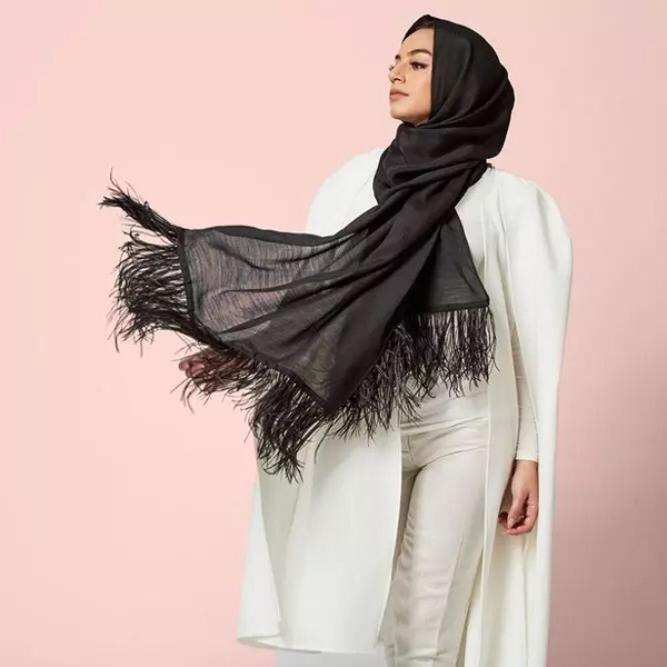 Maryam's Diamond Style Stunning Feather Chiffon Hijab/Shawl