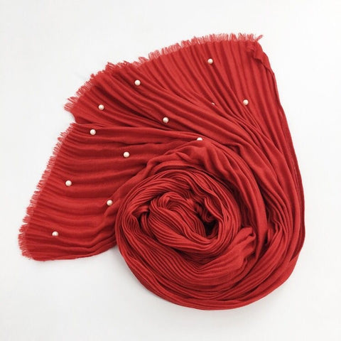 Maryam's Diamond Style Latest Cotton Viscose Pleated Crinkle with Pearls Hijab