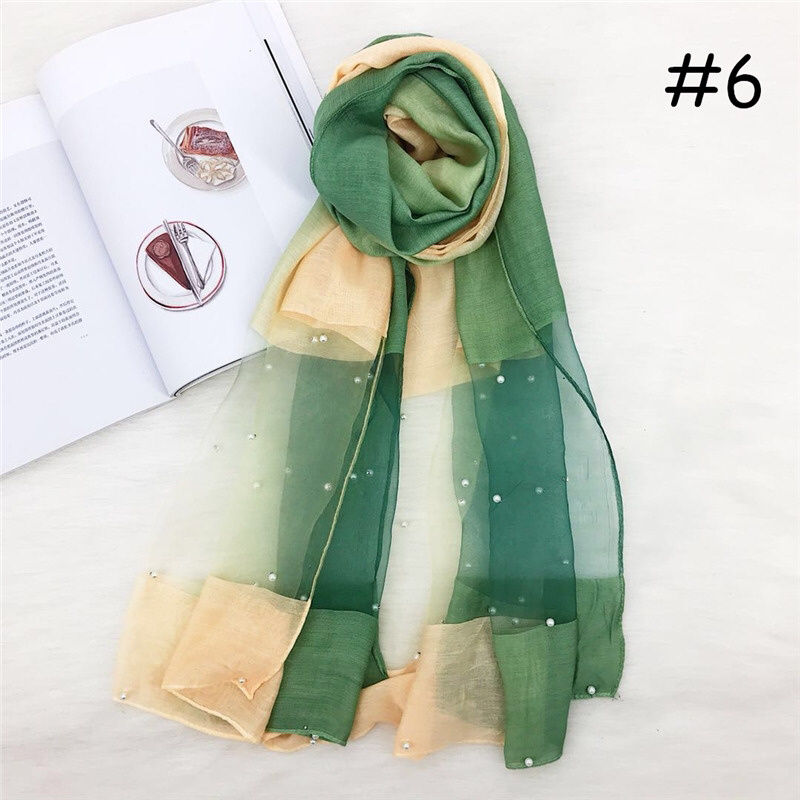 Maryam's Diamond Style Ombre Stunning Organza Shawls with Pearls Hijab