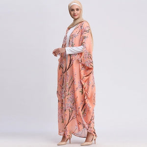 Maryam's Diamond Style Floral Print Blossom Asymmetrical Abaya