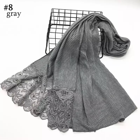 Maryam's Diamond Style Plain Cotton Viscose Lace Edge Wrinkle with Pearls Hijab