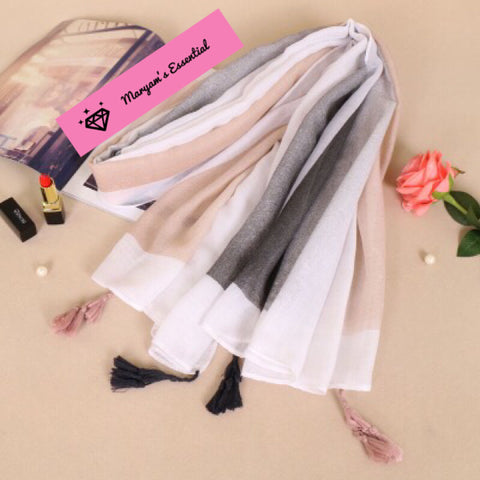 Maryam’s Diamond Style Gradual Colour Tassels Soft Cotton Hijab