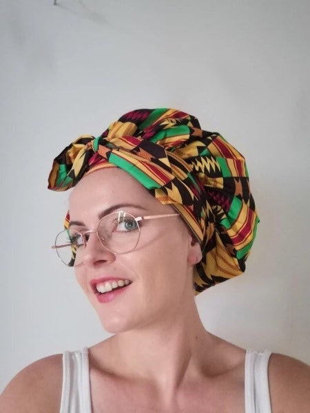 Maryam’s Diamond Style African Print Ankara Silk Satin Linen Wrap Up Cap