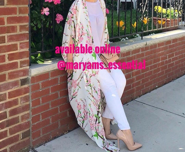 Maryam's Diamond Style Floral Print Blossom Asymmetrical Abaya