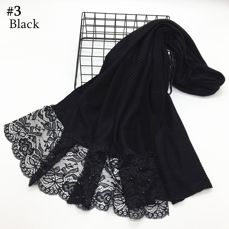 Maryam's Diamond Style Plain Cotton Viscose Lace Edge Wrinkle with Pearls Hijab