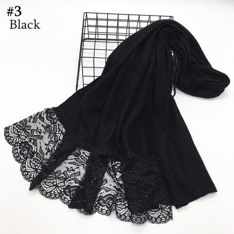 Maryam's Diamond Style Plain Cotton Viscose Lace Edge Wrinkle with Pearls Hijab