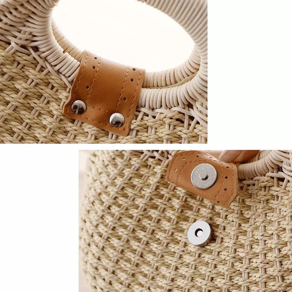 Maryam's Diamond Style Designer Bali Rattan Straw Round Woven Summer Beach Bag