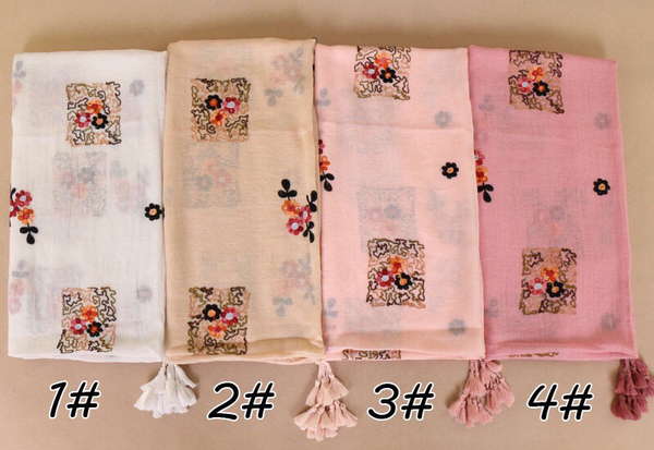 Maryam's Diamond Style Latest Gradual Colour Tassels Soft Cotton Hijab