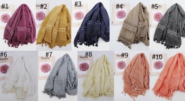 Maryam’s Diamond Style Gradual Colour Tassels Cotton With Pearls Hijab