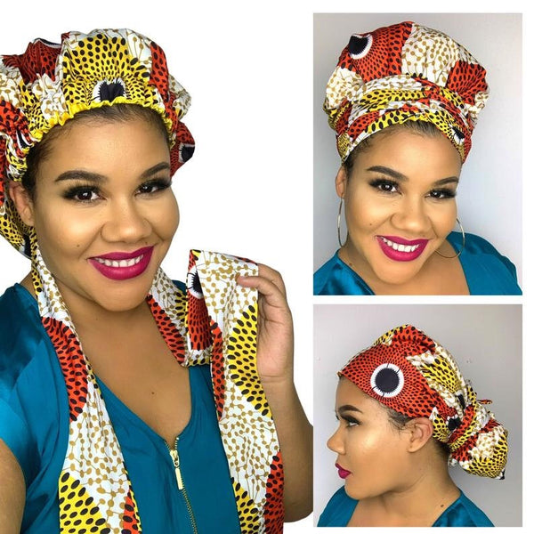 Maryam’s Diamond Style African Print Ankara Silk Satin Linen Wrap Up Cap