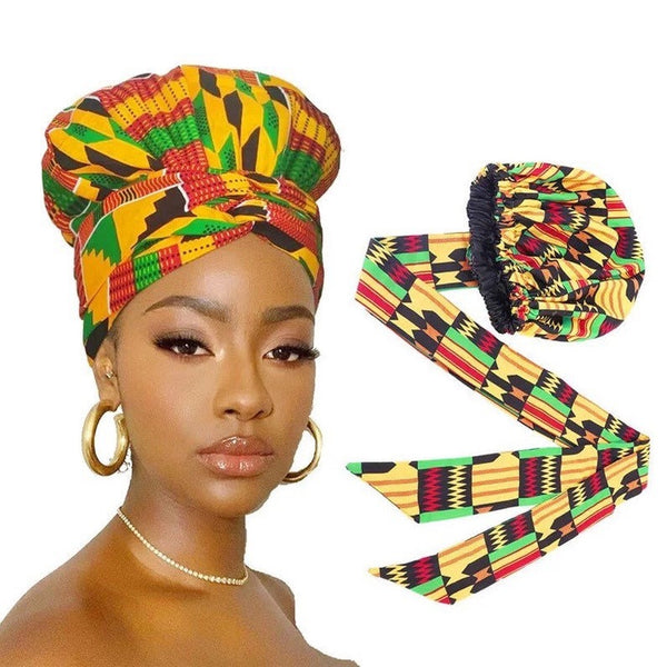 Maryam’s Diamond Style African Print Ankara Silk Satin Linen Wrap Up Cap