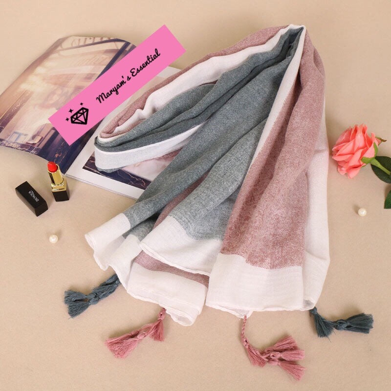 Maryam’s Diamond Style Gradual Colour Tassels Soft Cotton Hijab
