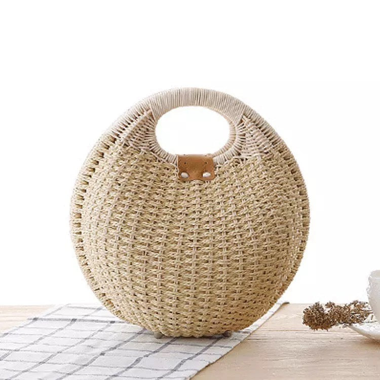 Maryam's Diamond Style Designer Bali Rattan Straw Round Woven Summer Beach Bag