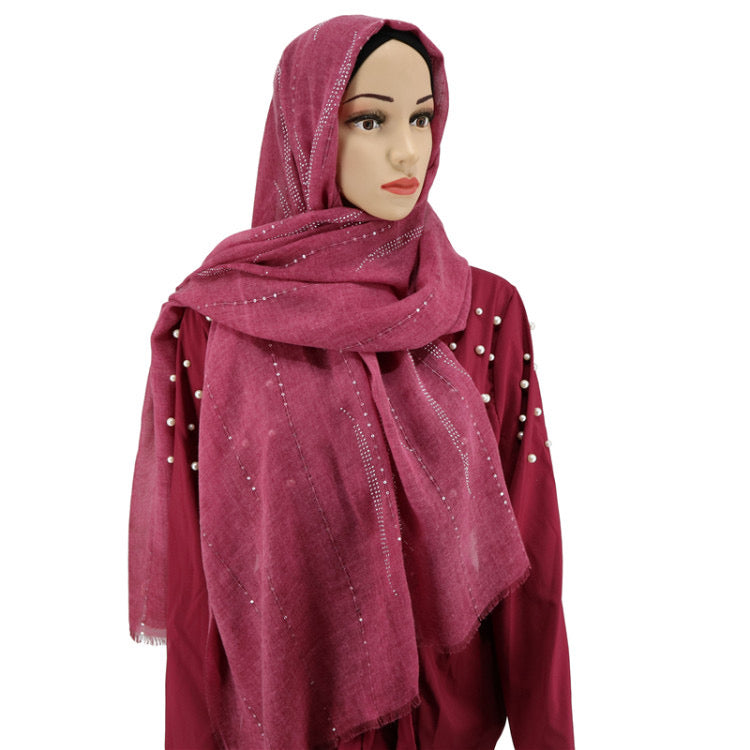 Maryam's Diamond Style Stone Cotton Fringed Hijab