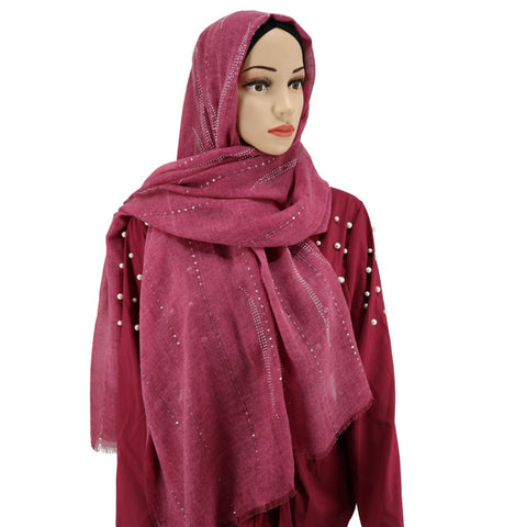 Maryam's Diamond Style Stone Cotton Fringed Hijab