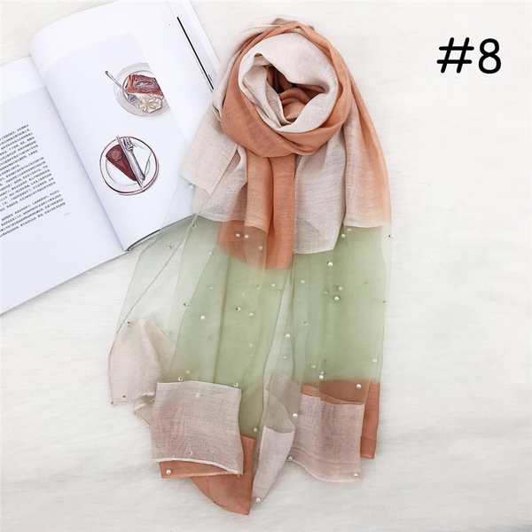 Maryam's Diamond Style Ombre Stunning Organza Shawls with Pearls Hijab