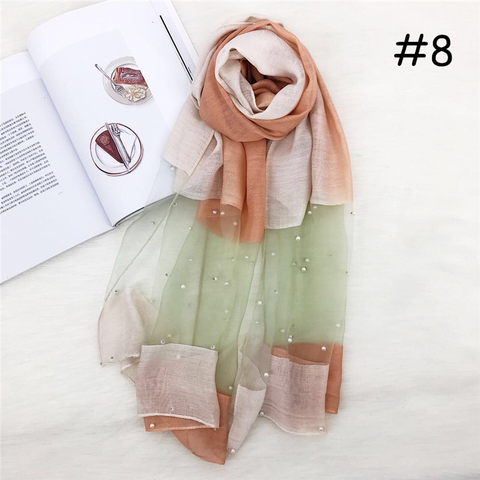 Maryam's Diamond Style Ombre Stunning Organza Shawls with Pearls Hijab