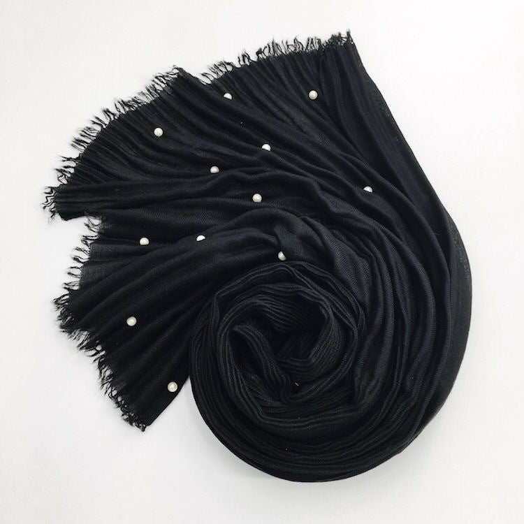 Maryam's Diamond Style Latest Cotton Viscose Pleated Crinkle with Pearls Hijab