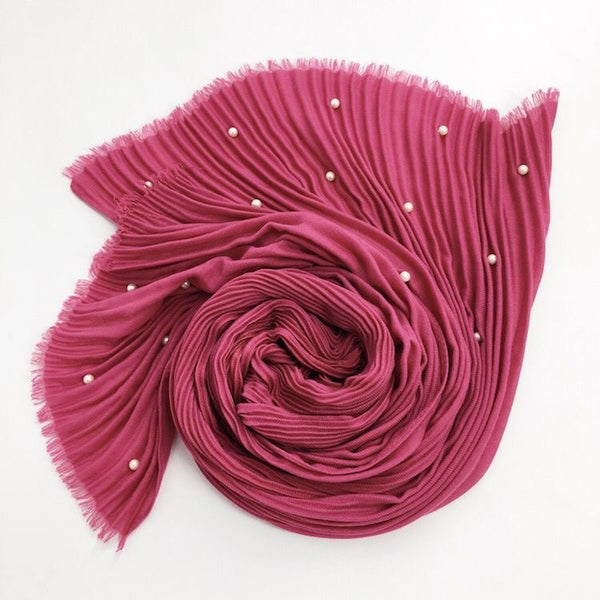 Maryam's Diamond Style Latest Cotton Viscose Pleated Crinkle with Pearls Hijab