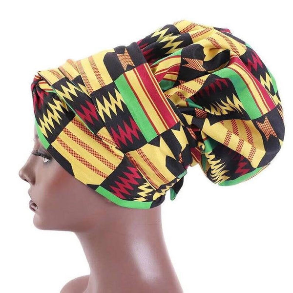 Maryam’s Diamond Style African Print Ankara Silk Satin Linen Wrap Up Cap