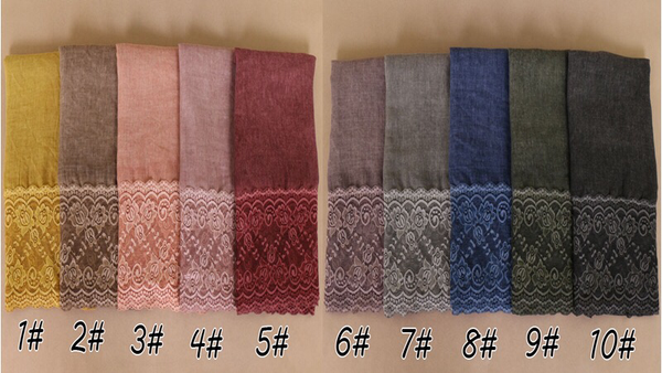 Maryam's Diamond Style Plain Cotton Lace Edge Hijab