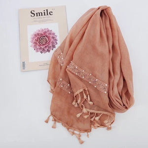 Maryam’s Diamond Style Gradual Colour Tassels Cotton With Pearls Hijab