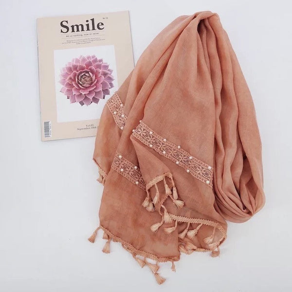 Maryam’s Diamond Style Gradual Colour Tassels Cotton With Pearls Hijab